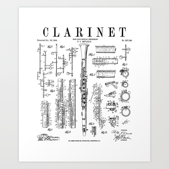Clarinet Vintage Patent Clarinetist Drawing Print Art Print