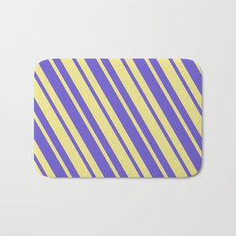 [ Thumbnail: Tan and Slate Blue Colored Lined/Striped Pattern Bath Mat ]