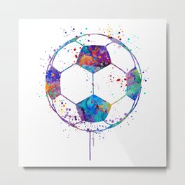 Soccer Ball Colorful Watercolor Metal Print