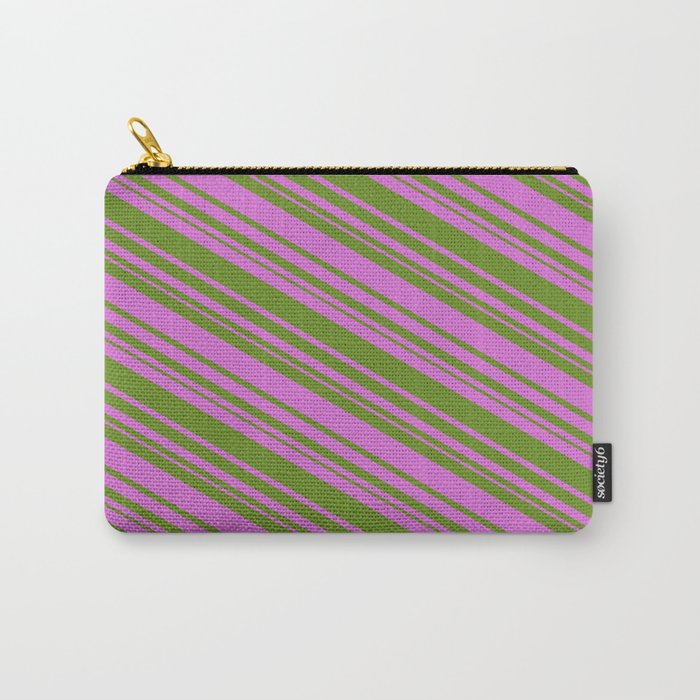 Orchid & Green Colored Stripes/Lines Pattern Carry-All Pouch