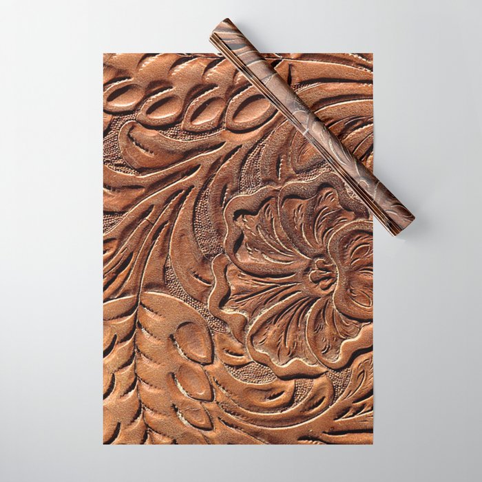 Vintage Worn Tooled Leather Wrapping Paper