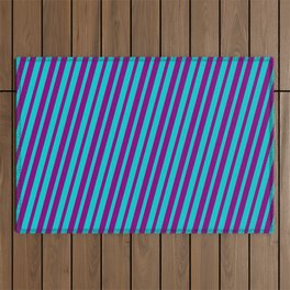 [ Thumbnail: Dark Turquoise & Purple Colored Pattern of Stripes Outdoor Rug ]