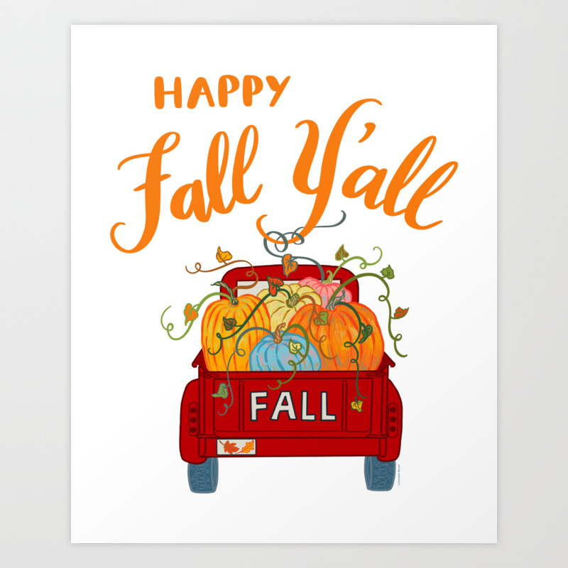 Happy Fall Y'all Watercolor Print with hand lettering