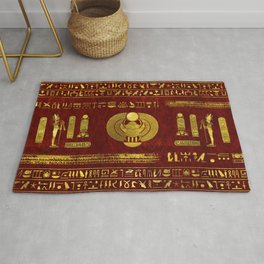 Golden Egyptian Scarab on red leather Area & Throw Rug