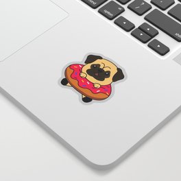 Cute Pug Dog Puppy Dogs Loaf Of Donut Pink Sticker