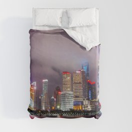 China Photography - Beautiful City Lights Radiating From Shanghai Duvet Cover