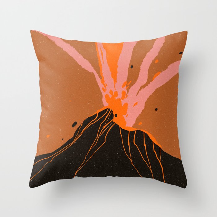 Volcano illustration Throw Pillow by Eniko Katalin Eged