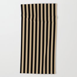 Tan Brown and Black Vertical Stripes Beach Towel