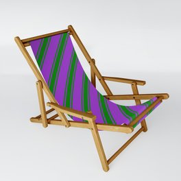 [ Thumbnail: Dark Orchid and Green Colored Striped Pattern Sling Chair ]