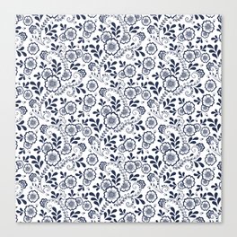 Navy Blue Eastern Floral Pattern Canvas Print
