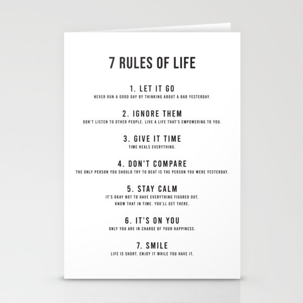 7 RULES OF LIFE Stationery Cards