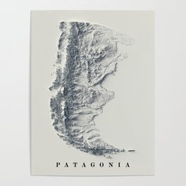 Patagonia, Argentina and Chile, Relief Map 3D digitally-rendered Poster