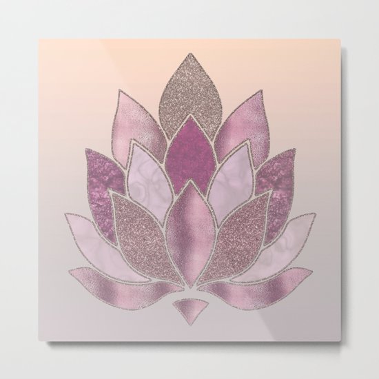 Elegant Glamorous Pink Rose Gold Lotus Flower Metal Print