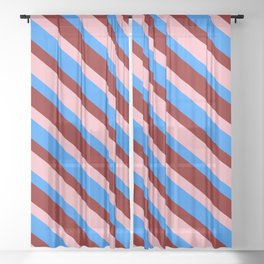 [ Thumbnail: Light Pink, Blue & Maroon Colored Stripes Pattern Sheer Curtain ]