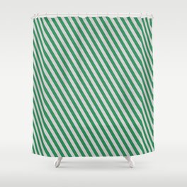 [ Thumbnail: Sea Green and Light Grey Colored Striped Pattern Shower Curtain ]