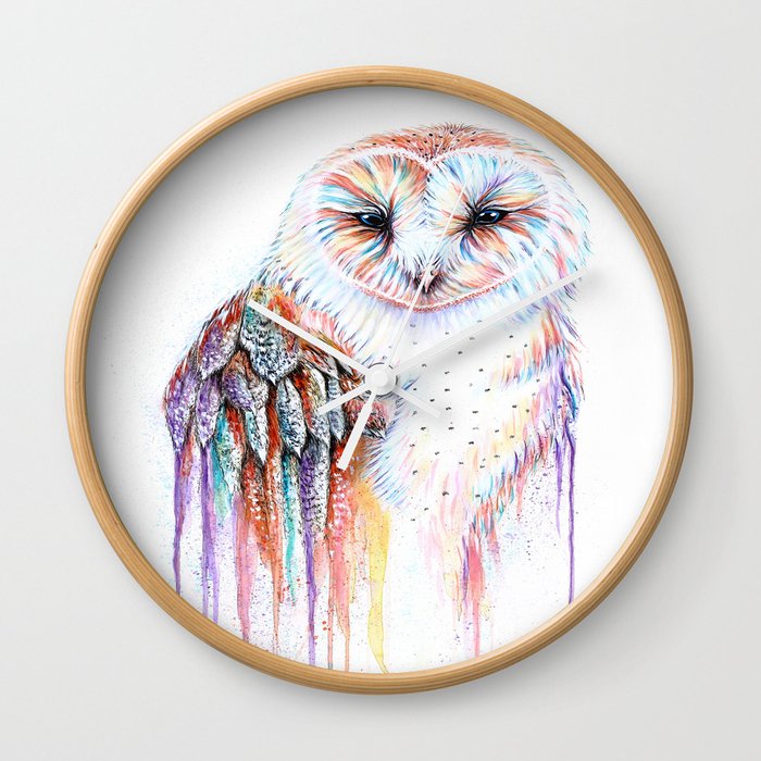 Colorful Owl Wall Clock By Michelle Faber Art Society6 - Colorful Owl Wall Clocks