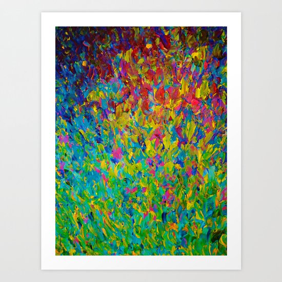 RAINBOW FIELDS - Colorful Abstract Acrylic Painting Ocean Waves Blue Teal Magenta Nature Fine Art Art Print