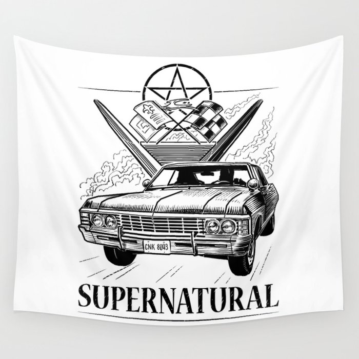 Supernatural Impala Black and White Wall Tapestry