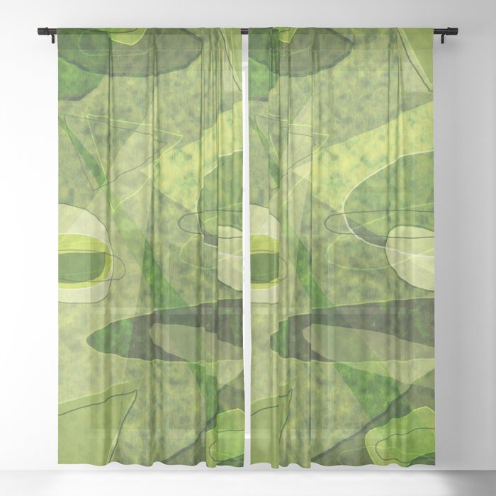 Retro Style Avocado Green Abstract Sheer Curtain