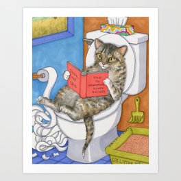 Cat on toilet Art Print