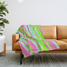 [ Thumbnail: Green, Turquoise & Hot Pink Colored Lines Pattern Throw Blanket ]