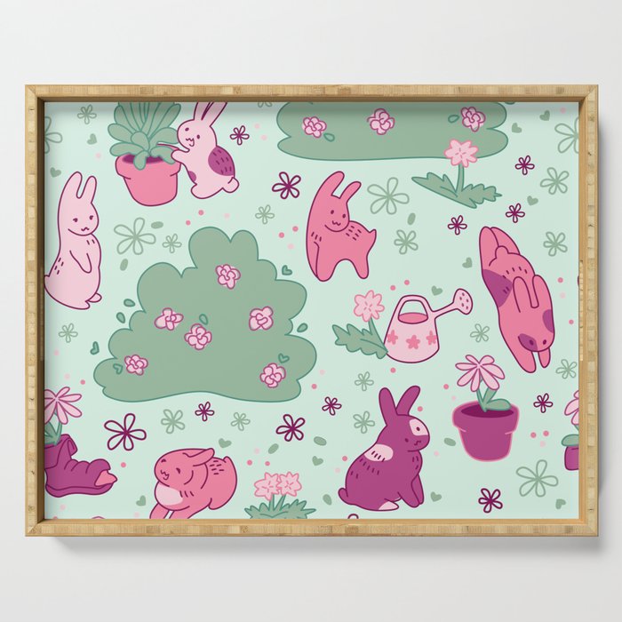 Pink Bunny Pattern Serving Tray