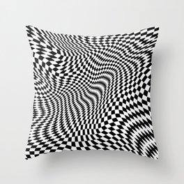 Warped Black and White Checker Pattern Throw Pillow