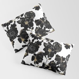 Modern Elegant Black White and Gold Floral Pattern Pillow Sham