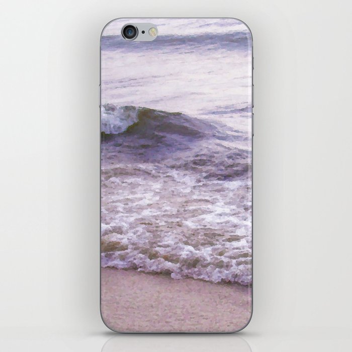 Morning beach crashing waves in purple tones iPhone Skin