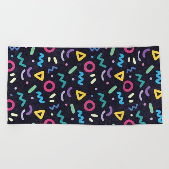 Black Memphis Pattern Beach Towel