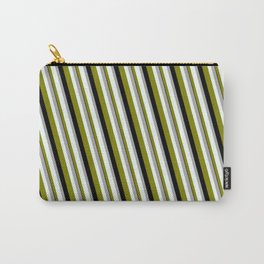 [ Thumbnail: Dark Gray, Mint Cream, Green & Black Colored Stripes/Lines Pattern Carry-All Pouch ]