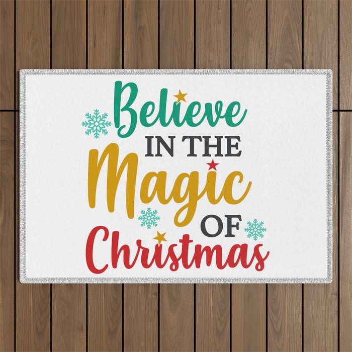 Believe In The Magic Of Christmas Festive Quote Outdoor Rug