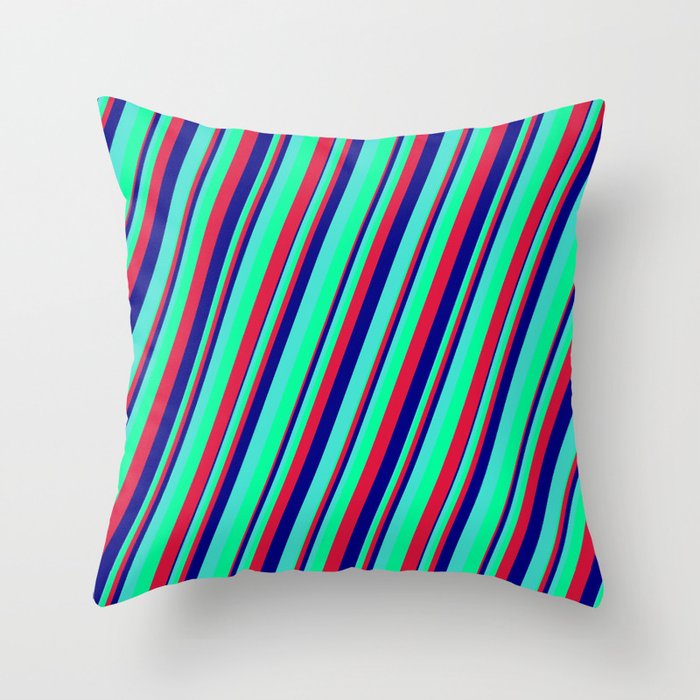 Turquoise, Green, Crimson & Blue Colored Lines Pattern Throw Pillow