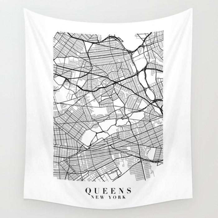 Queens New York Street Map Minimal Wall Tapestry by Typologie Paper Co