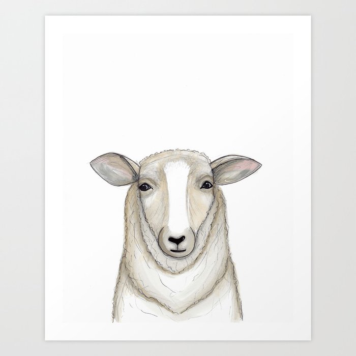 Original Art Sheep Farmhouse Art Digital Art Boho Decor Baby Shower Nursery Shaggy Sheep Art Print