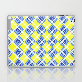 Hand Drawn Lemon Yellow Blue Diamond Argyle Pattern Laptop Skin