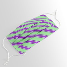 [ Thumbnail: Light Green & Dark Violet Colored Lines/Stripes Pattern Face Mask ]