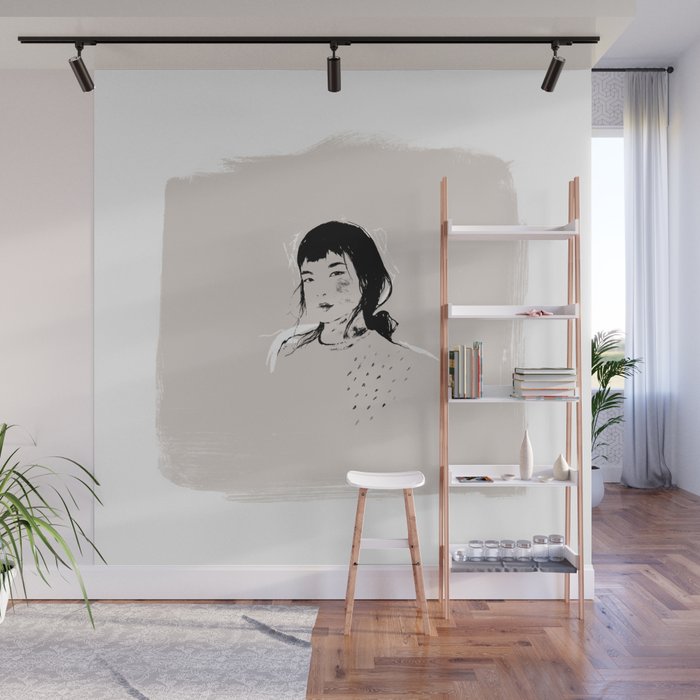 Modern Pencil Drawing Fine Art Portrait Asian Woman Wall Mural