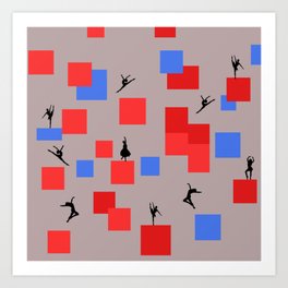 Dancing like Piet Mondrian - Composition in Color A. Composition with Red, and Blue on the light brown background Art Print
