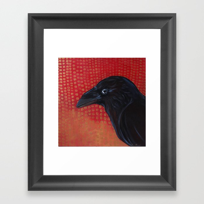 Crow In Red Framed Art Print