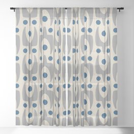 Mid Century Modern Abstract Pattern 149 Gray and Blue Sheer Curtain