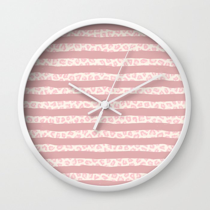 Modern coral watercolor brushstrokes pink animal print Wall Clock
