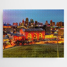 Colorful Championship Skyline - Kansas City Missouri Jigsaw Puzzle