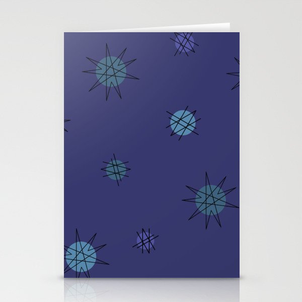 Atomic Age Starburst Planets Navy Blue Stationery Cards