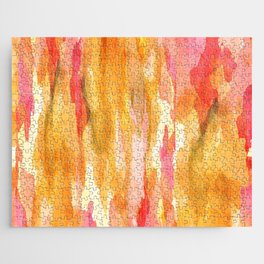 Digital Watercolor Abstract // Sunrise Pink, Saffron, Orange Jigsaw Puzzle