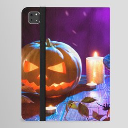 Halloween Pumpkin Head Jack Lantern with Burning Candles iPad Folio Case