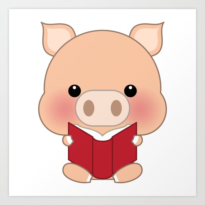 Cute Funny Cartoon Pig Reading A Book Art Print By Aslai Society6