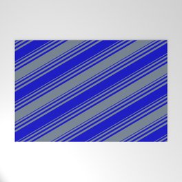 [ Thumbnail: Blue & Slate Gray Colored Stripes Pattern Welcome Mat ]