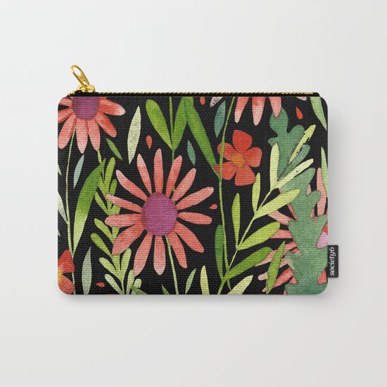 Flower Burst Orange and Black, floral pattern design Carry-All Pouch
