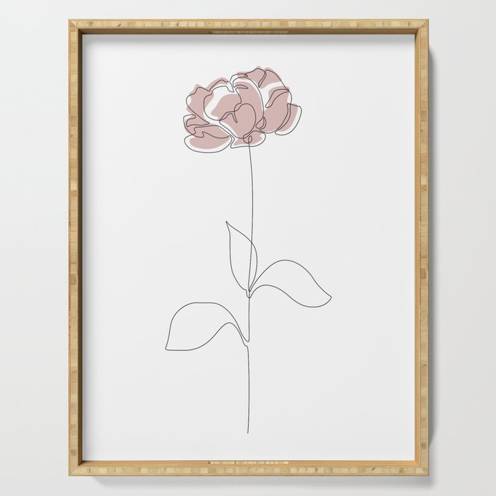 Blush Peony / Single pink flower line drawing Serving Tray